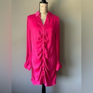black dress with hot pink Black and Hot Pink Trimmed Asymmetrical Dress  Crystal Couture